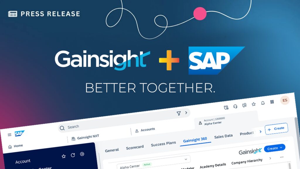 Image showing a press release banner with Gainsight and SAP logos joined by a plus sign alongside the tagline 